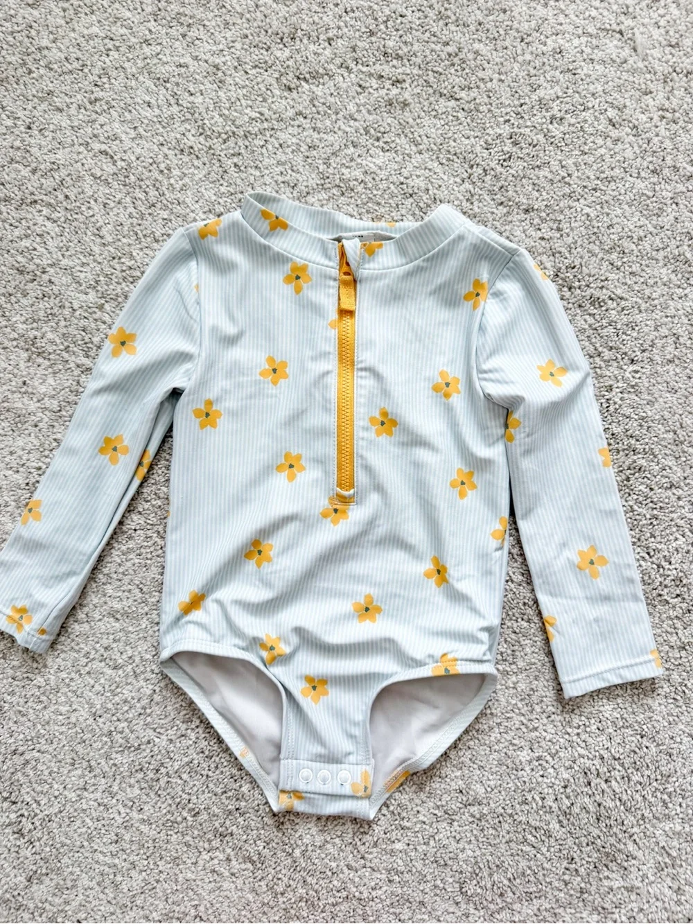 Girls' Long Sleeve Floral Zippered One-Piece Swim Suit